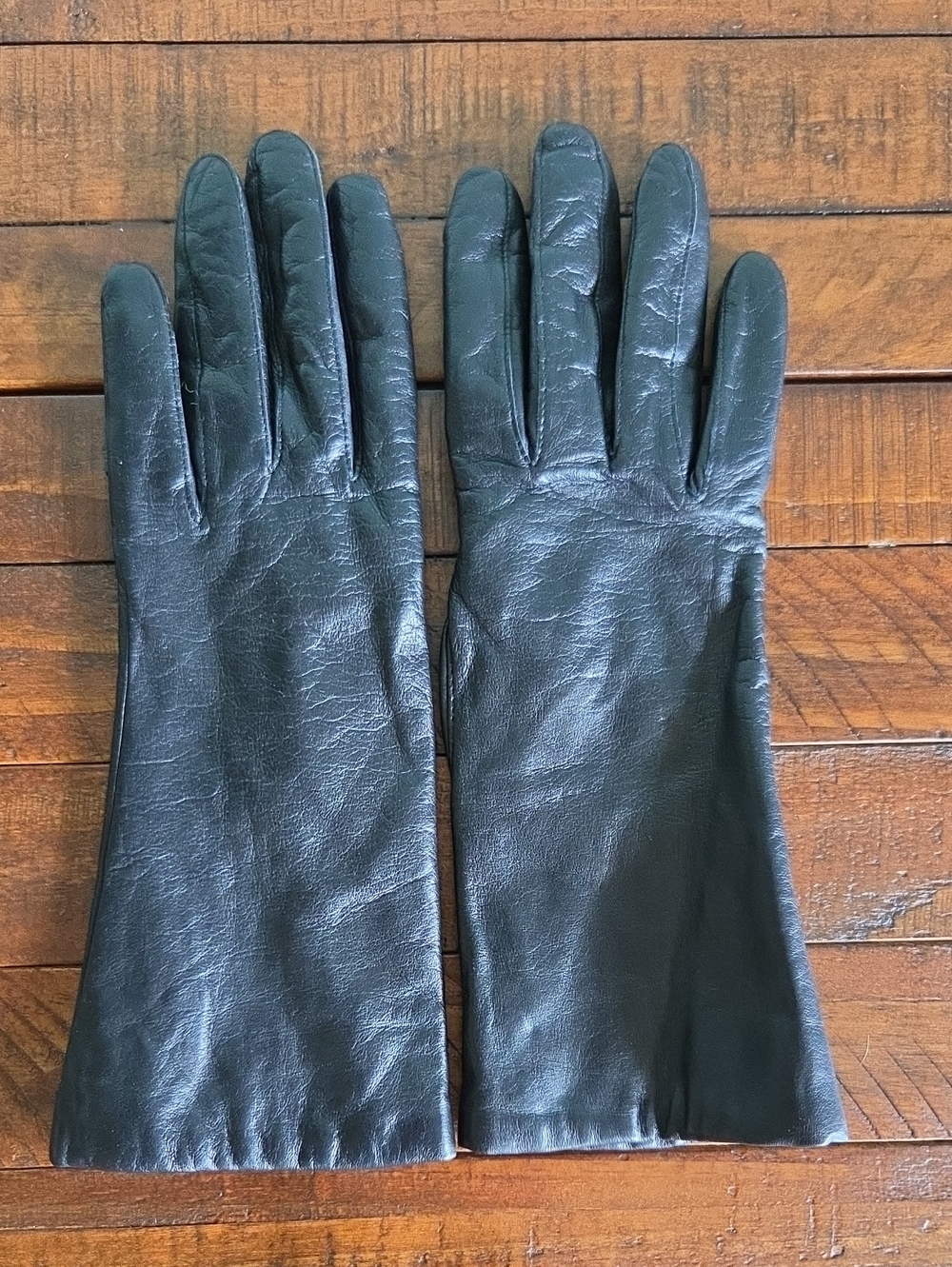 Aris Cashmere Lined Black Leather Gloves Size 7